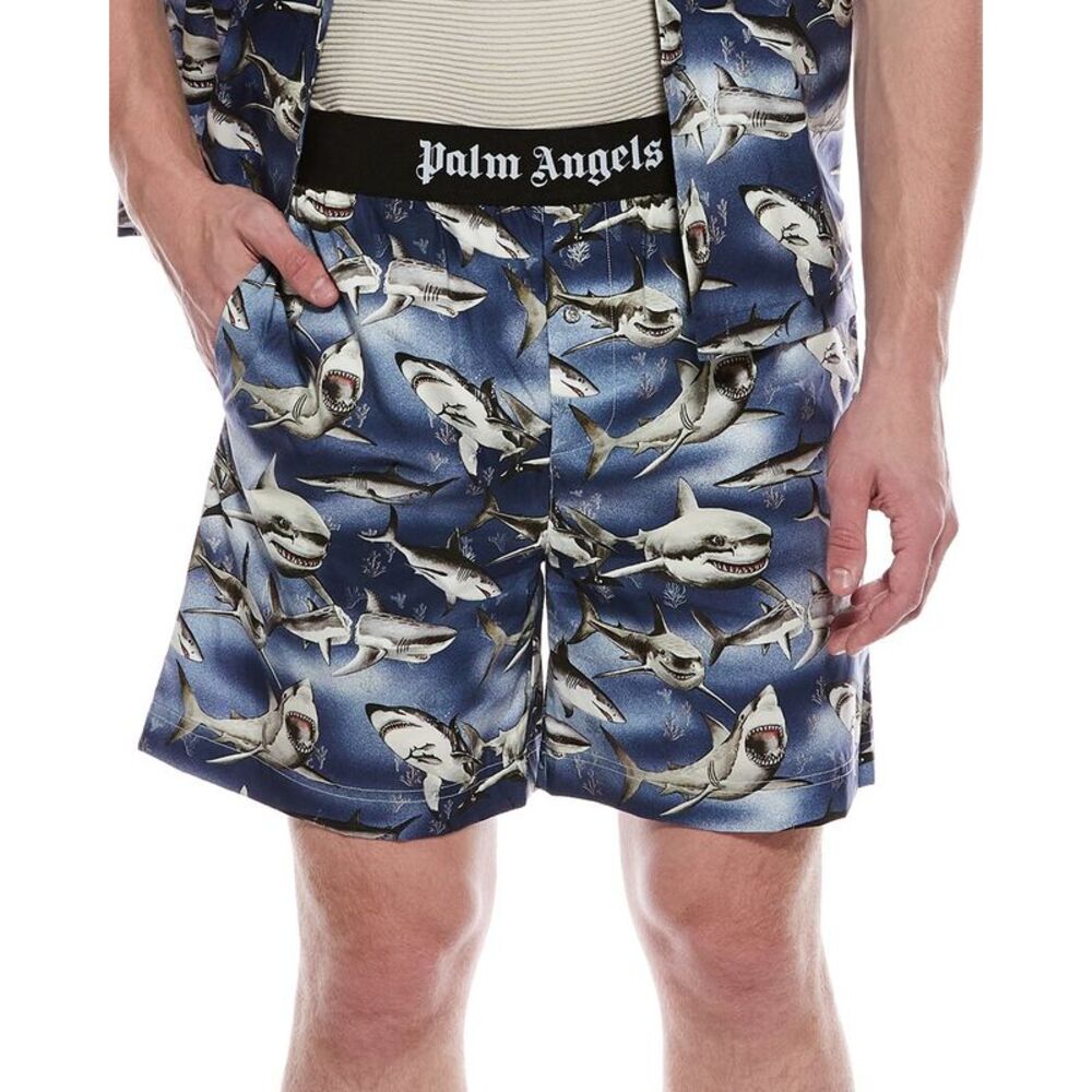 Palm Angels Mens  Shark Print Short, Blue